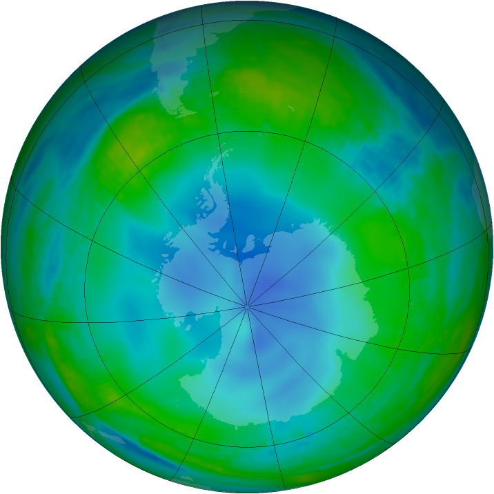 Antarctic ozone map for 25 June 1988